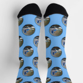 Blue Jay in Winter Snowのオリジナル絵を描バードアート ソックス (上部)