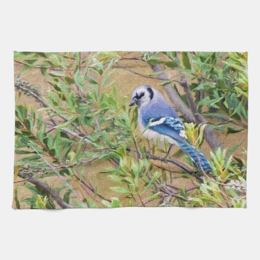 Blue Jay on Wax Myrtle キッチンタオル (横)