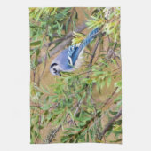 Blue Jay on Wax Myrtle キッチンタオル (縦)