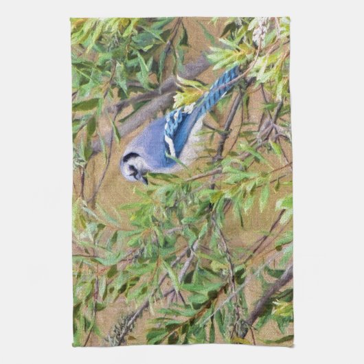 Blue Jay on Wax Myrtle キッチンタオル (縦)