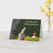 BLUE JAY PERCHED ON POST/"JUST SIT HERE THINKI カード (黄色い花)