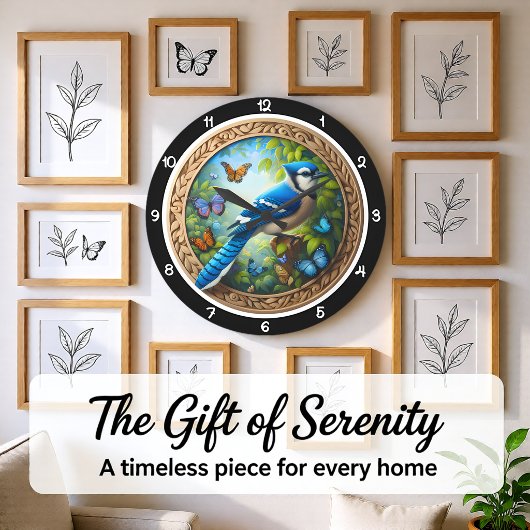 Blue Jay Pine Forest Heritage ラージ壁時計