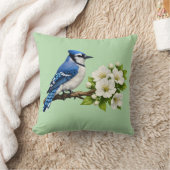 Blue Jay with White Blossoms クッション (ブランケット)