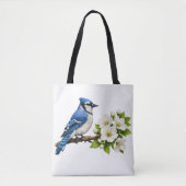 Blue Jay with White Blossoms トートバッグ (正面)