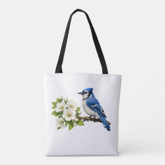 Blue Jay with White Blossoms トートバッグ