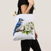 Blue Jay with White Blossoms トートバッグ (クローズアップ)