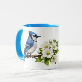 Blue Jay with White Blossoms マグカップ (正面左)