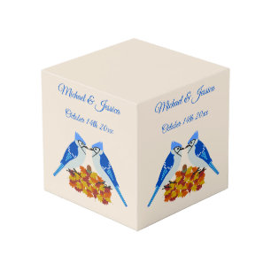 Blue Jaysキスをする秋の結婚式カスタム写真アップロード フォトキューブ