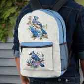 Blue Jays花とオプションのMonogramイニシャル プリントバックパック