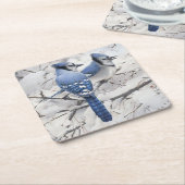 Blue Jays in a Snow Filled Tree スクエアペーパーコースター (アングル)