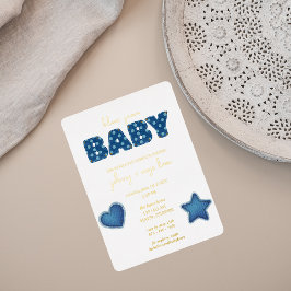 Blue Jean Baby | モダンベビーシャワー | パッチワーク 箔招待状