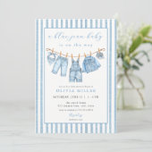 Blue Jean Baby Baby Shower Clothesline Denim 招待状 (スタンド正面)