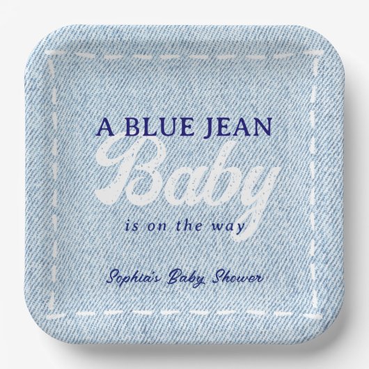 Blue Jean Baby Boy Baby Shower ペーパープレート (正面)