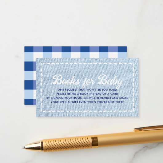 Blue Jean Baby Boy Baby Shower Books for Baby エンクロージャーカード (正面/裏面インサイチュ)