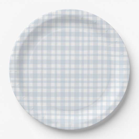 Blue Jean Baby Boy Baby Shower Gingham ペーパープレート (正面)