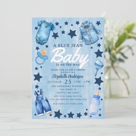 Blue Jean Baby Boy Baby Shower Invitation 招待状 (スタンド正面)