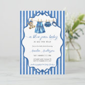 Blue Jean Baby Clothesline Watercolor Baby Shower 招待状 (スタンド正面)