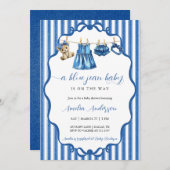 Blue Jean Baby Clothesline Watercolor Baby Shower 招待状 (正面/裏面)