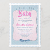 Blue Jean Baby Cute Pink Denim Girl Baby Shower 招待状 (正面)