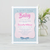 Blue Jean Baby Cute Pink Denim Girl Baby Shower 招待状 (スタンド正面)