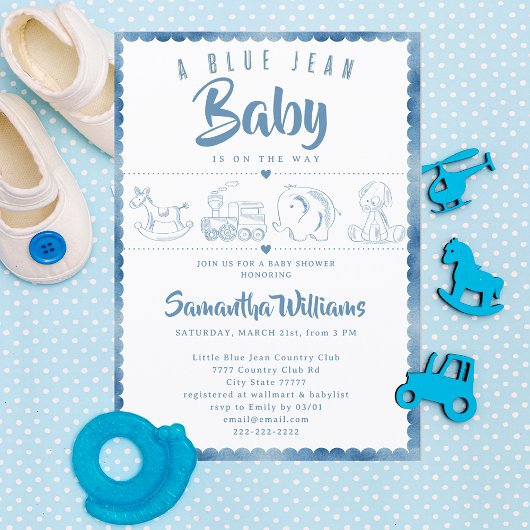Blue Jean Baby Cute Toys Denim Baby Shower 招待状