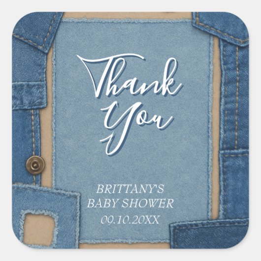 Blue Jean Baby Denim Baby Shower スクエアシール (正面)