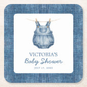 Blue Jean Baby Denim Baby Shower スクエアペーパーコースター (正面)