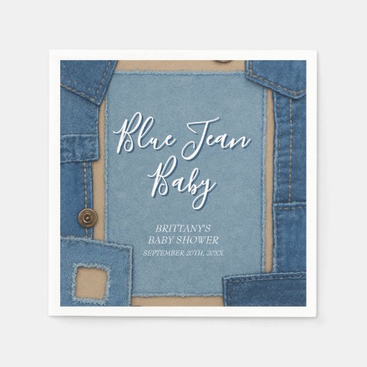 Blue Jean Baby Denim Baby Shower スタンダードカクテルナプキン (正面)