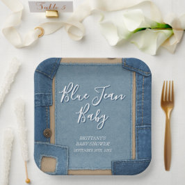 Blue Jean Baby Denim Baby Shower ペーパープレート