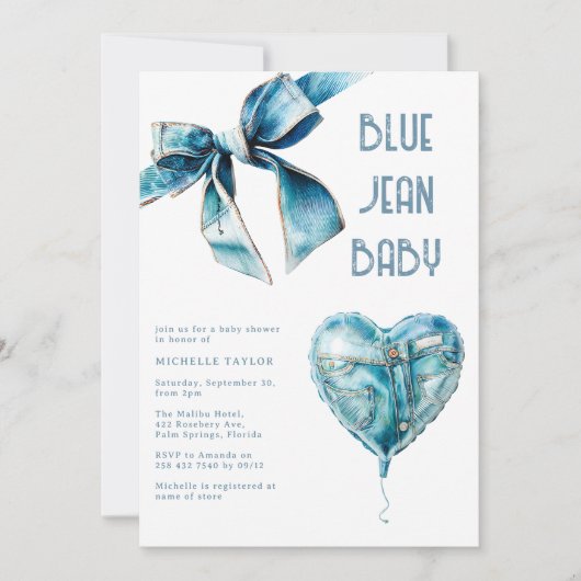 Blue Jean Baby Denim Baby Shower 招待状 (正面)