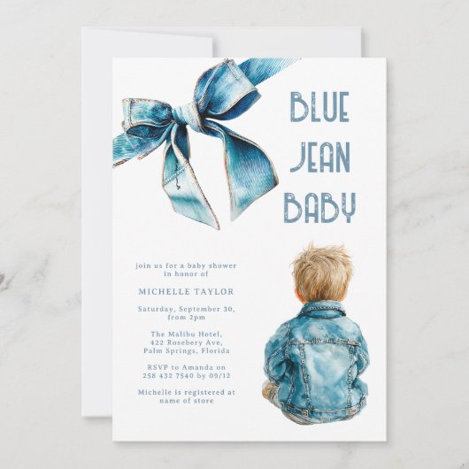Blue Jean Baby Denim Baby Shower 招待状 (正面)