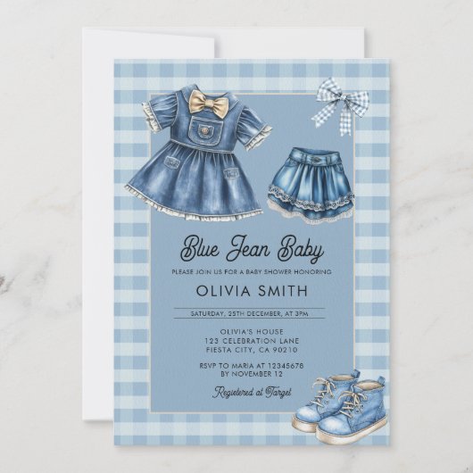 Blue Jean Baby Denim Baby Shower Invitation 招待状 (正面)