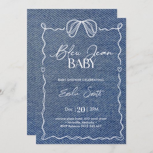 Blue Jean Baby Denim Shower  招待状 (正面/裏面)