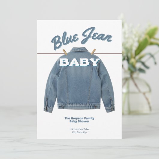 Blue Jean Baby - Denim Shower Custom Invitation 招待状 (スタンド正面)