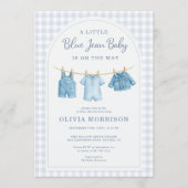 Blue Jean Baby Gingham Baby Shower  招待状 (正面)