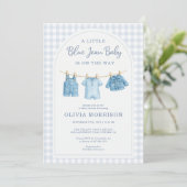 Blue Jean Baby Gingham Baby Shower  招待状 (スタンド正面)