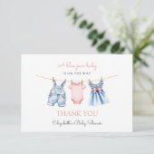 Blue Jean Baby Girl Baby Shower サンキューカード (スタンド正面)