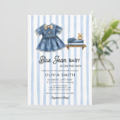 Blue Jean Baby Girl Denim Baby Shower Invitation 招待状 (スタンド正面)