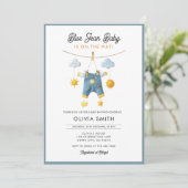 Blue Jean Baby Is On The Way Baby Shower 招待状 (スタンド正面)