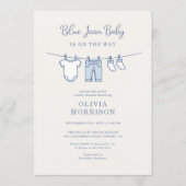 Blue Jean Baby On The Way Boy Baby Shower 招待状 (正面)