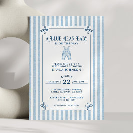 Blue Jean Baby Shower Coastal Stripe Bows 招待状