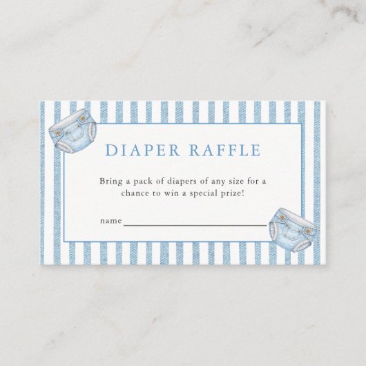 Blue Jean Baby Shower Denim Diaper Raffle エンクロージャーカード (正面)
