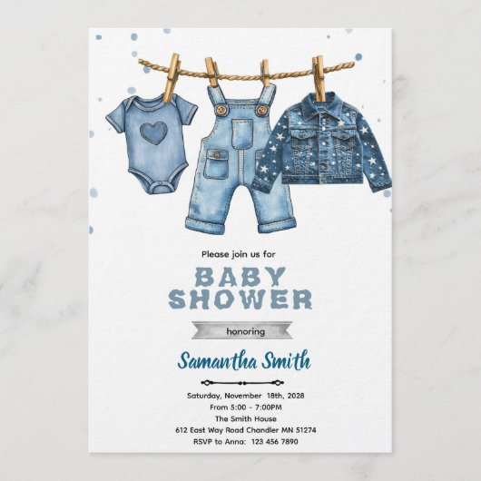 Blue jean baby shower invitation 招待状 (正面)