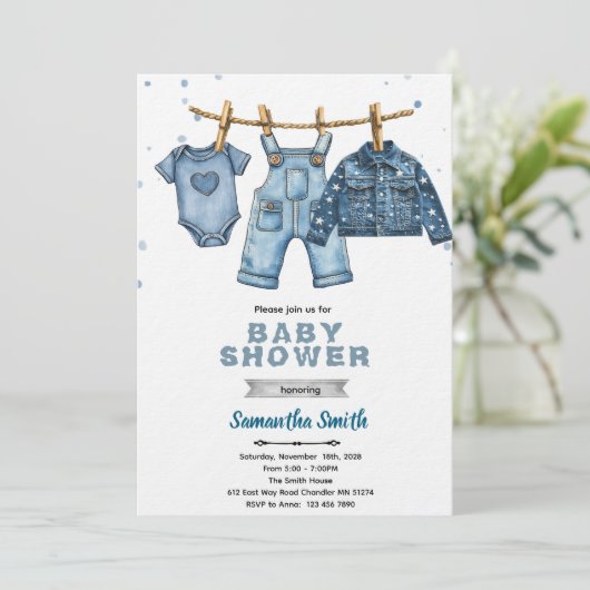 Blue jean baby shower invitation 招待状 (スタンド正面)