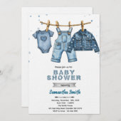 Blue jean baby shower invitation 招待状 (正面/裏面)