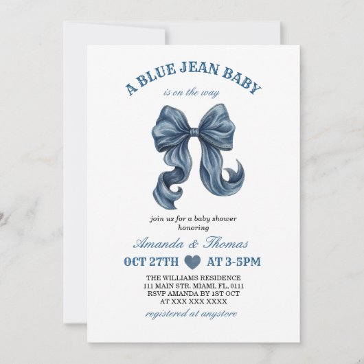 Blue Jean Baby Shower Invitation 招待状 (正面)