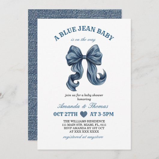 Blue Jean Baby Shower Invitation 招待状 (正面/裏面)