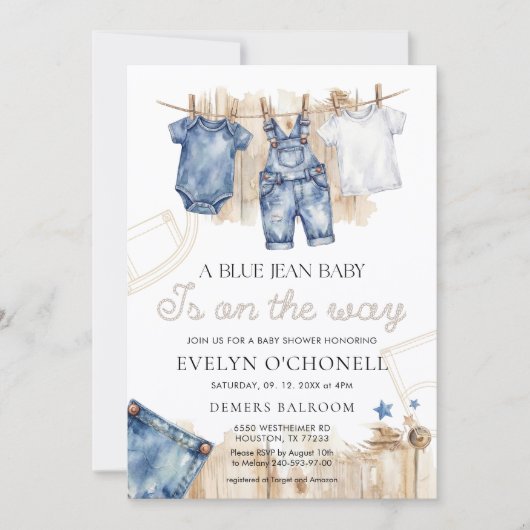 Blue Jean Baby Shower Invitation 招待状 (正面)