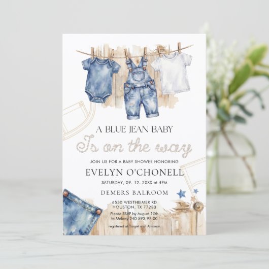 Blue Jean Baby Shower Invitation 招待状 (スタンド正面)