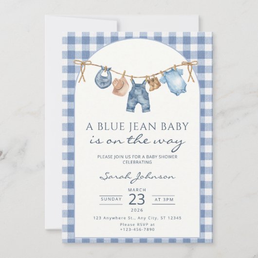 Blue Jean Baby Shower Invitation Cowboy 招待状 (正面)